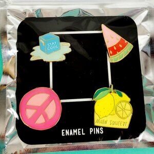 Enamel Pin Brooch Set Fruit & Pink Peace Sign‎